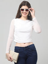 White Neted Cowl Top