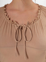Solid Beige Crop Top with Adjustable Strings