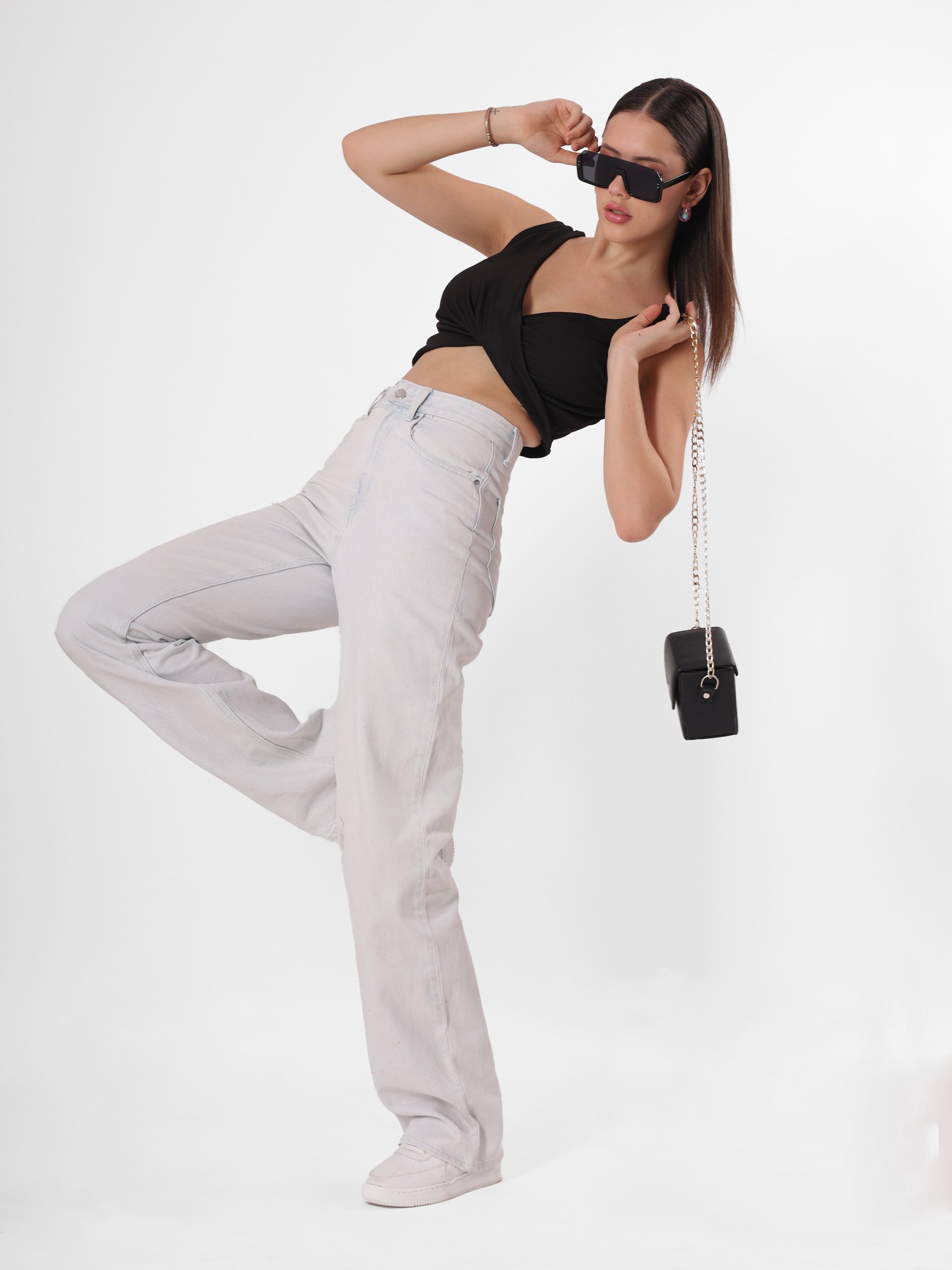 Solid Black Twist Sleeveless Crop Top
