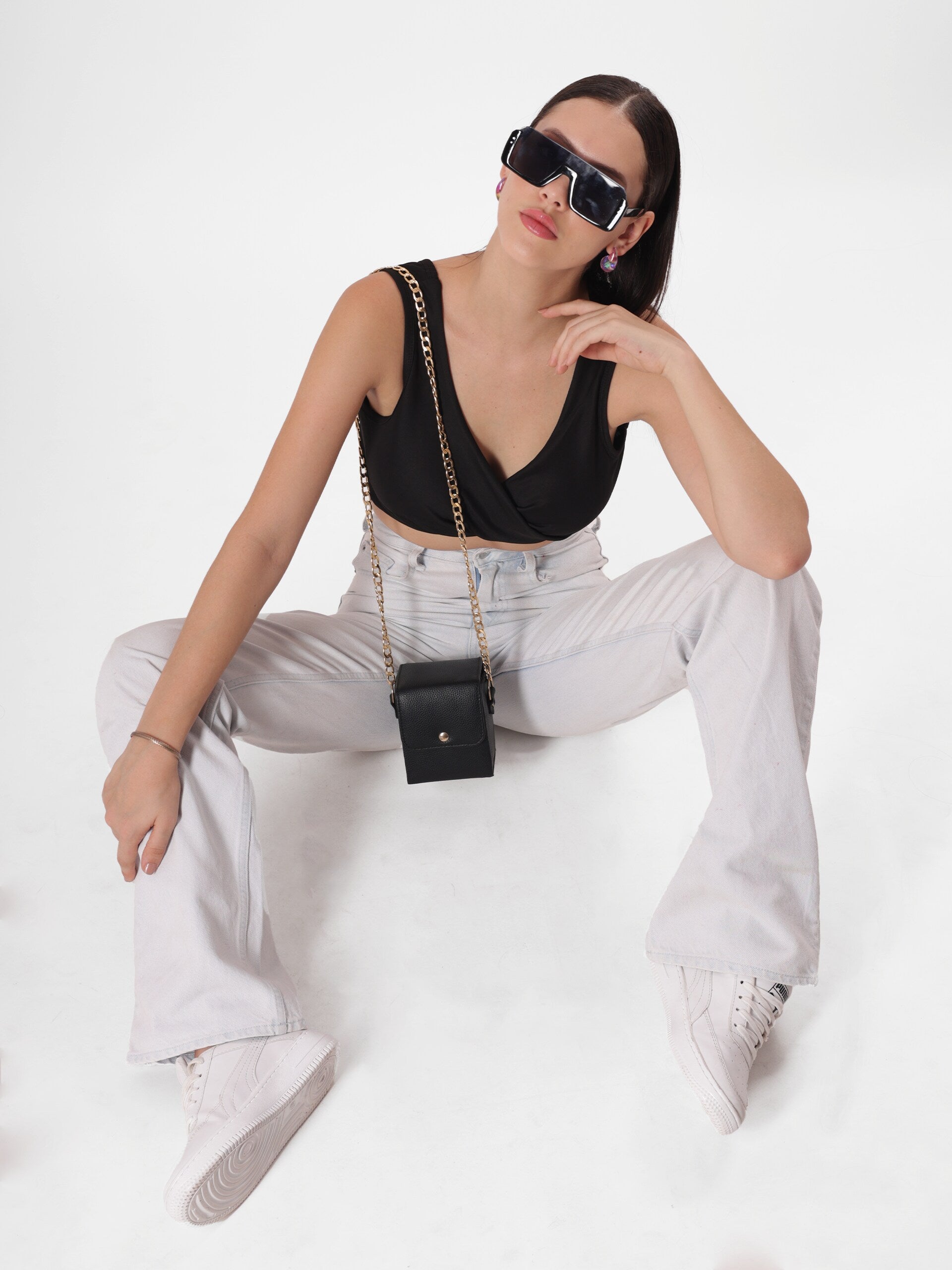 Solid Black Twist Sleeveless Crop Top