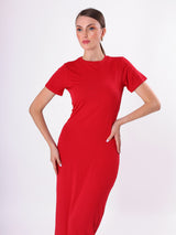 Solid Casual Round Neck & Half Sleeve Midi Dress