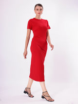 Solid Casual Round Neck & Half Sleeve Midi Dress