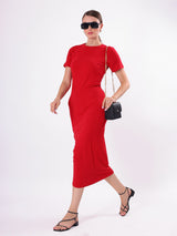 Solid Casual Round Neck & Half Sleeve Midi Dress