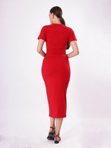 Solid Casual Round Neck & Half Sleeve Midi Dress