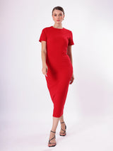 Solid Casual Round Neck & Half Sleeve Midi Dress