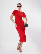Solid Casual Round Neck & Half Sleeve Midi Dress