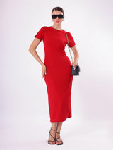 Solid Casual Round Neck & Half Sleeve Midi Dress
