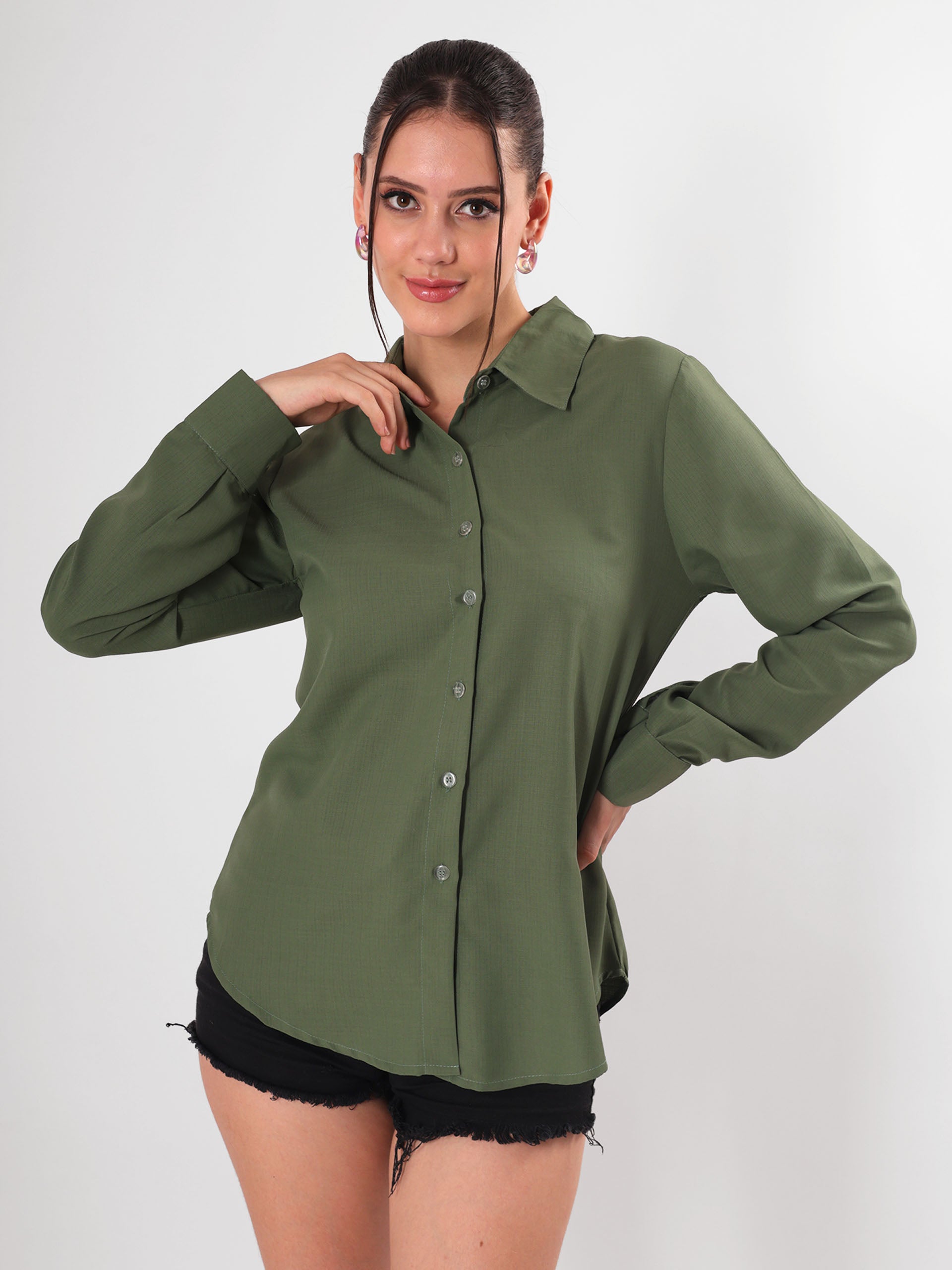 Solid Olive Shirt With Full Sleeve