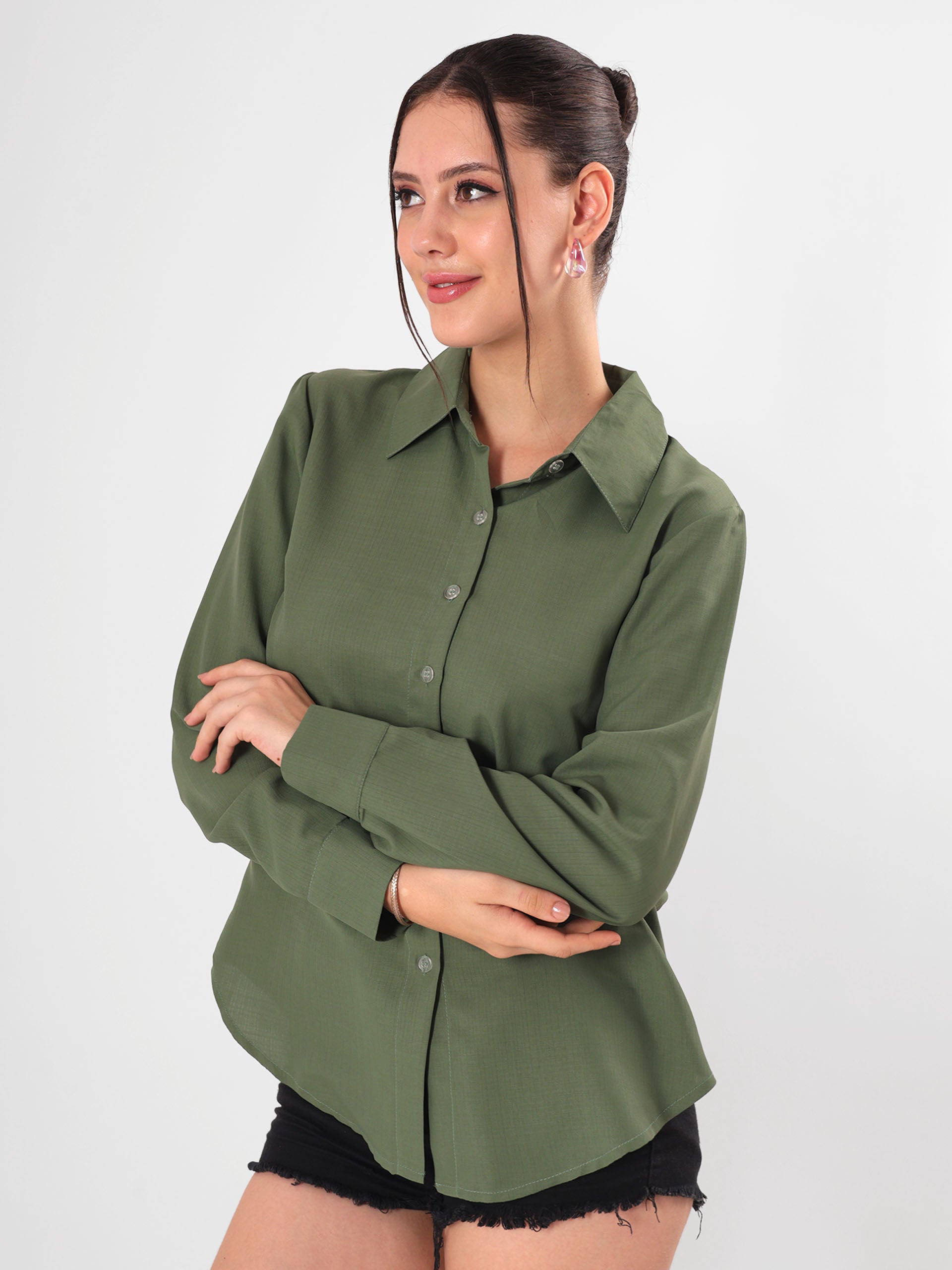 Solid Olive Shirt With Full Sleeve