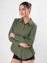 Solid Olive Shirt With Full Sleeve