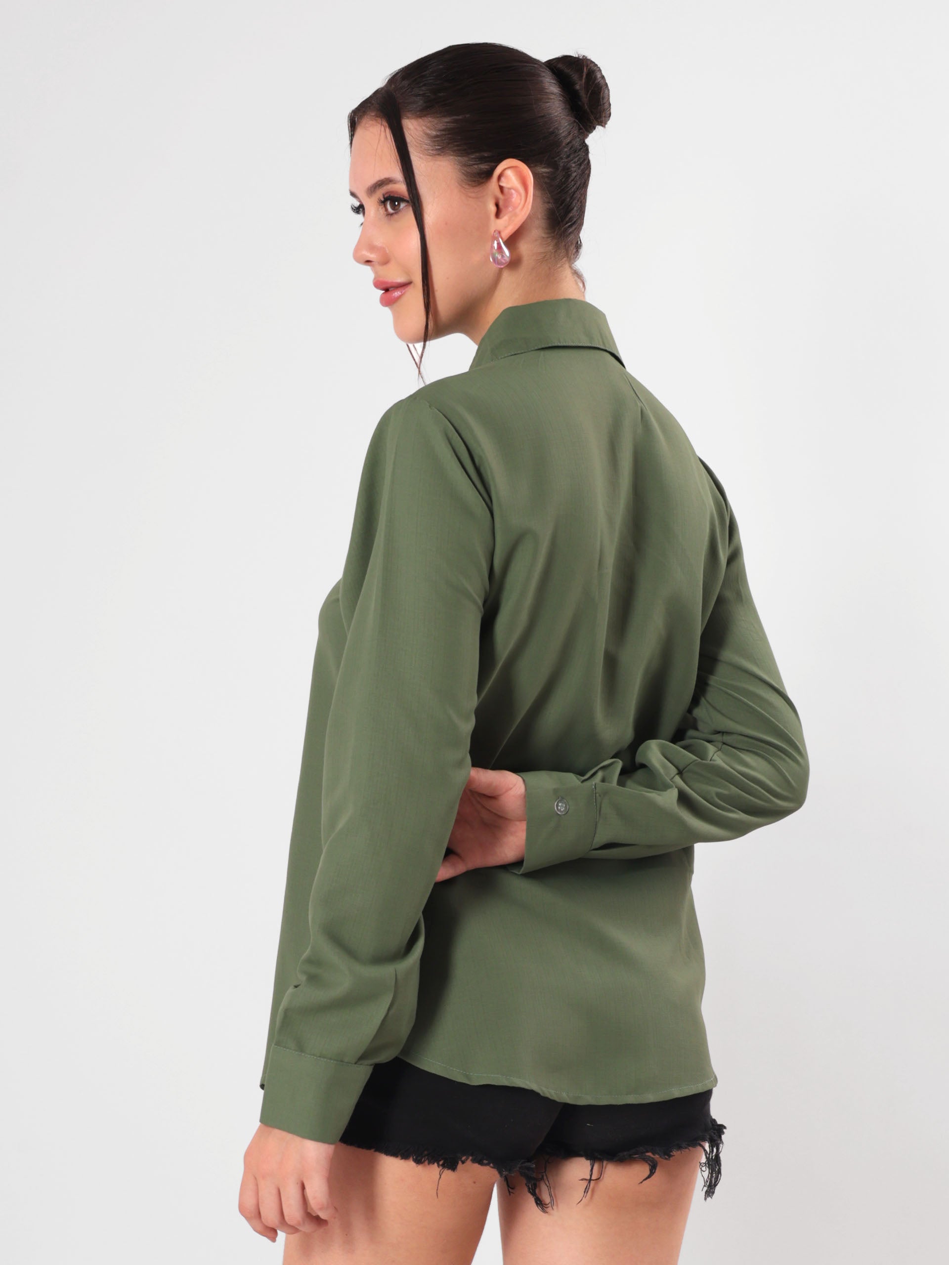 Solid Olive Shirt With Full Sleeve