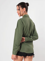 Solid Olive Shirt With Full Sleeve