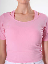 Solid Pink Top With Round Neck & Spaghetti Strap