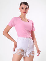 Solid Pink Top With Round Neck & Spaghetti Strap