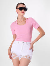 Solid Pink Top With Round Neck & Spaghetti Strap
