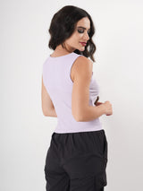Solid V Neck Sleeveless Pleated Semi Crop Top