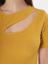 Solid Yellow keyhole Neck Crop Top