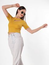 Solid Yellow keyhole Neck Crop Top