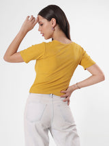 Solid Yellow keyhole Neck Crop Top