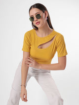 Solid Yellow keyhole Neck Crop Top