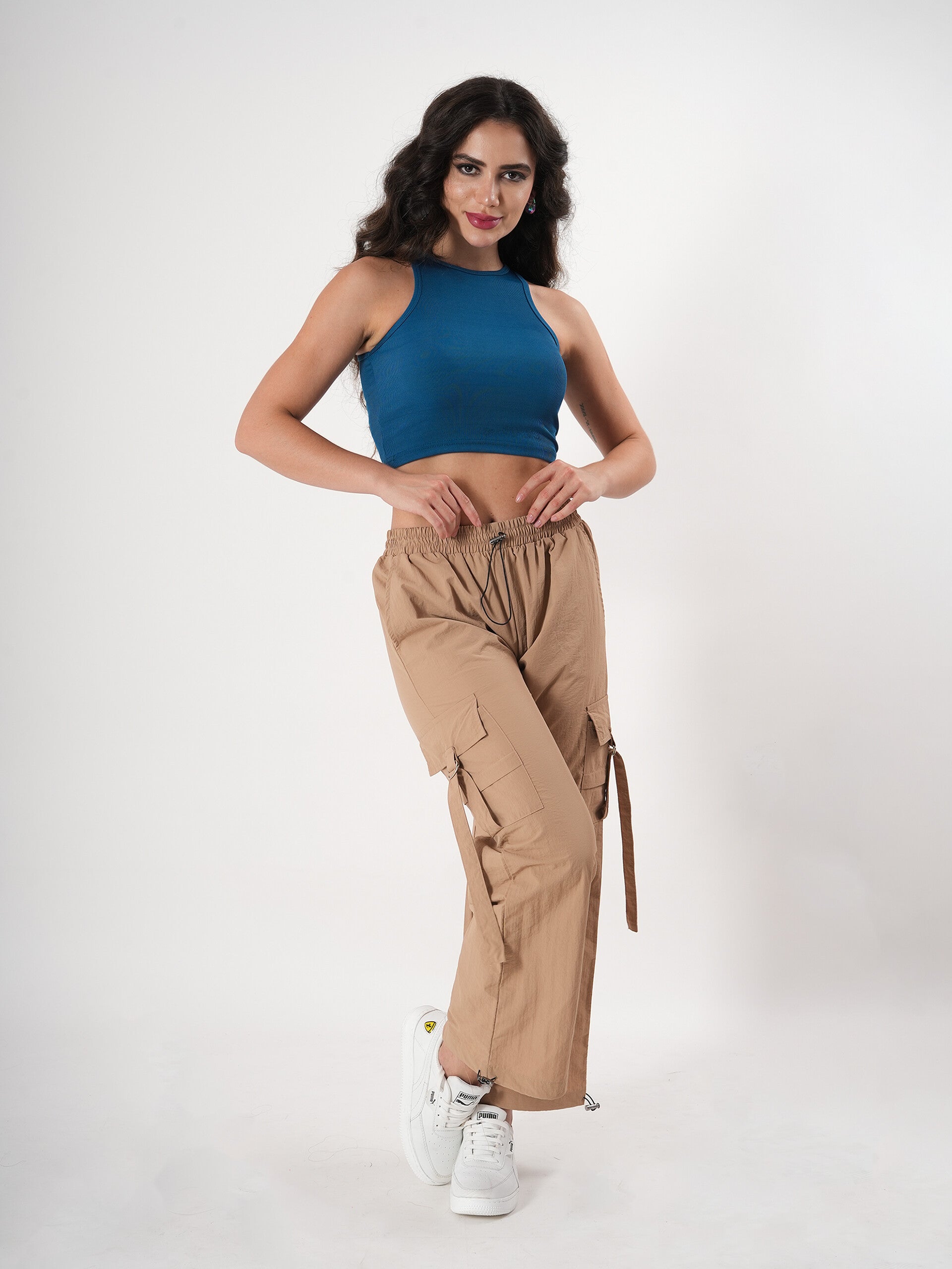 Straight fit Cargo With Pockets And Adjustable Strings-3