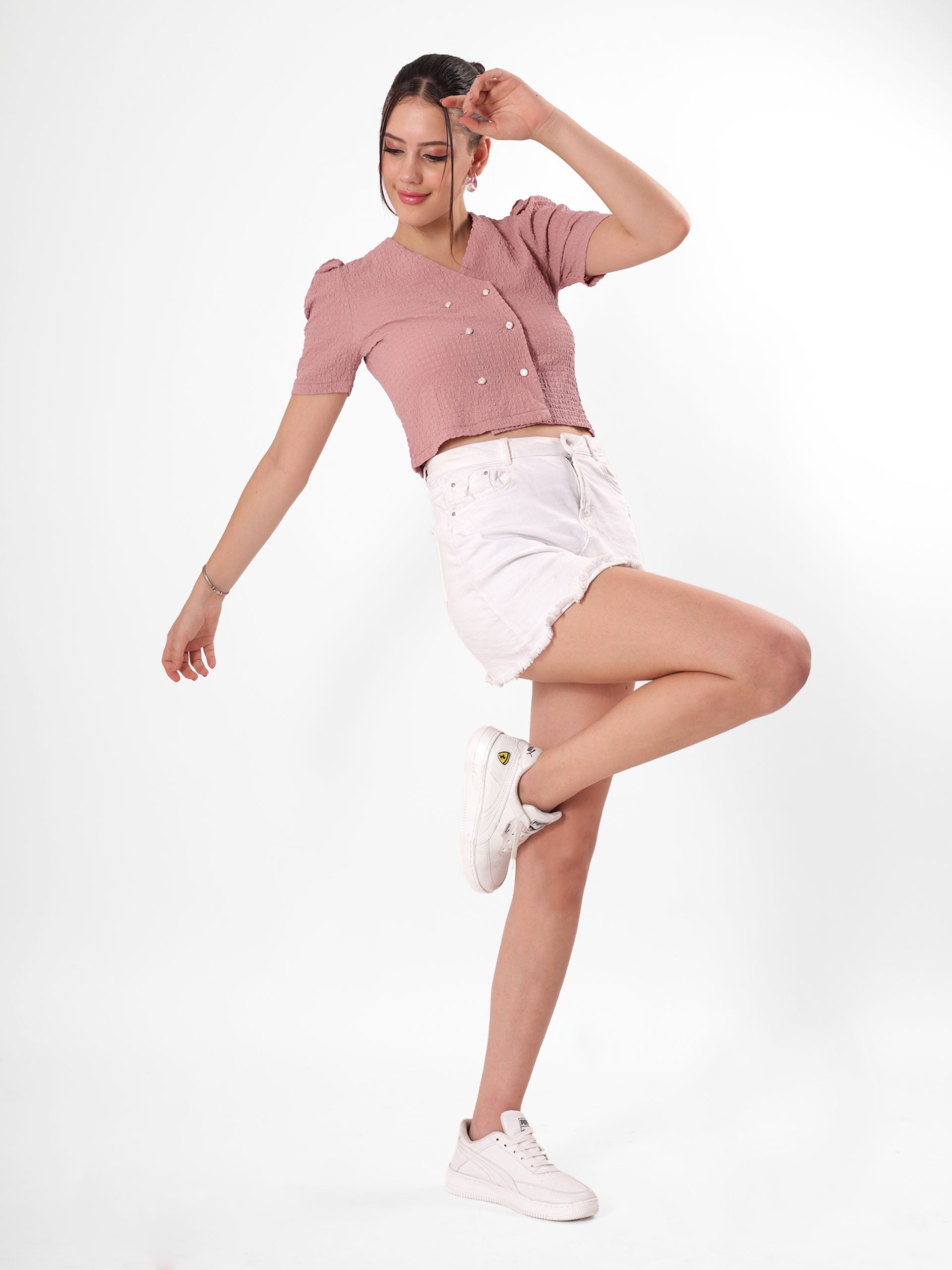 Textured V Neck Crop Top