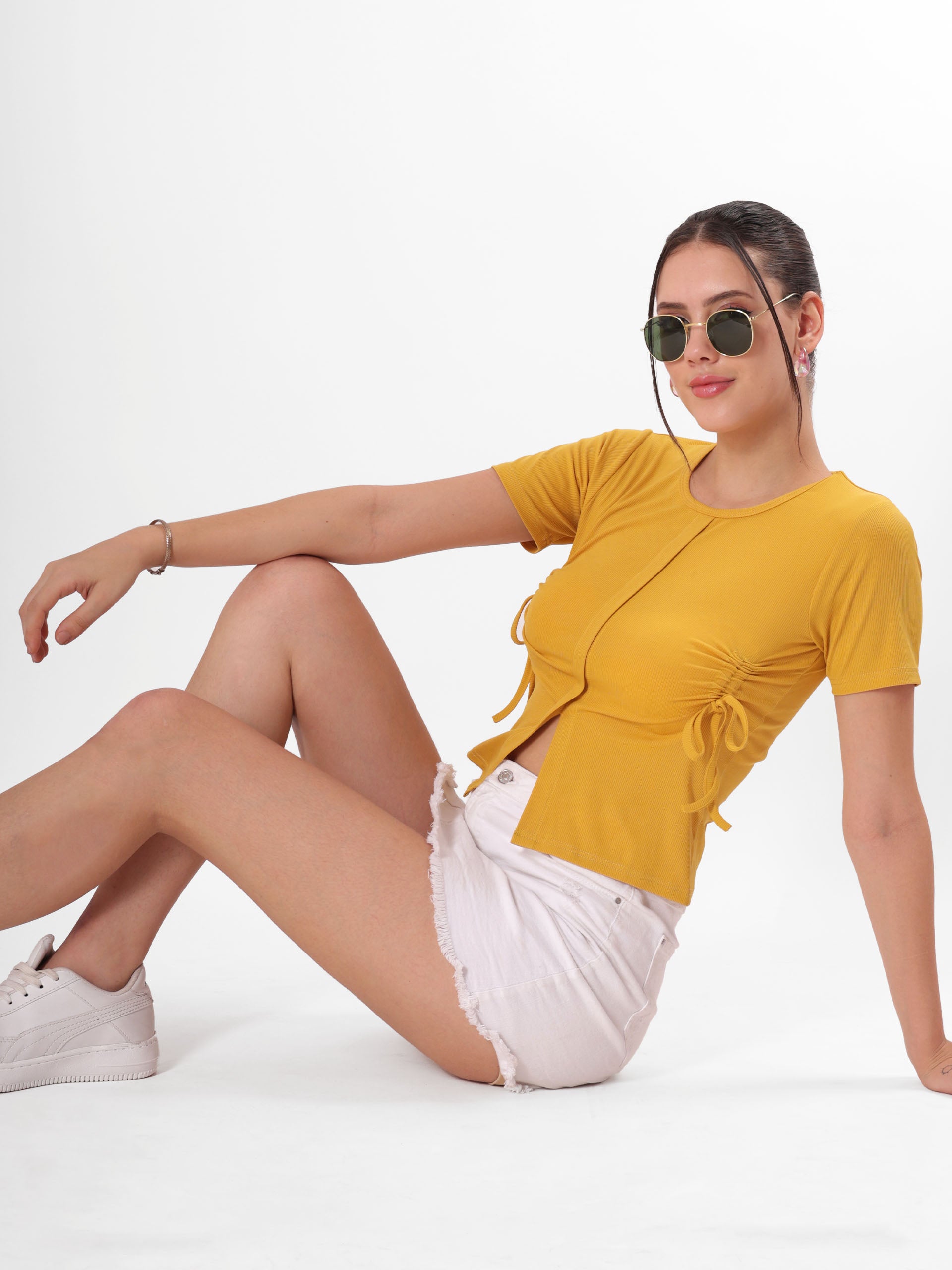Yellow Front Slit Top With Adjustable Strings