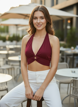 Clobug Women Halter Crop Top