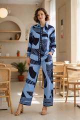 Clobug Women Printed Full Sleeve Crepe Shirt & Pant Co-ord Set