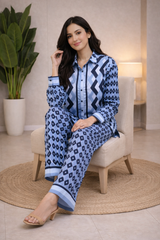 Clobug Women Printed Full Sleeve Crepe Shirt & Pant Co-ord Set