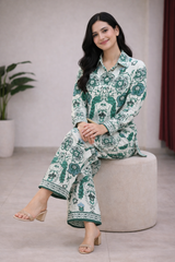Clobug Women Printed Full Sleeve Crepe Shirt & Pant Co-ord Set