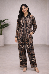 Clobug Women Printed Full Sleeve Crepe Shirt & Pant Co-ord Set