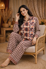 Clobug Women Printed Full Sleeve Crepe Shirt & Pant Co-ord Set