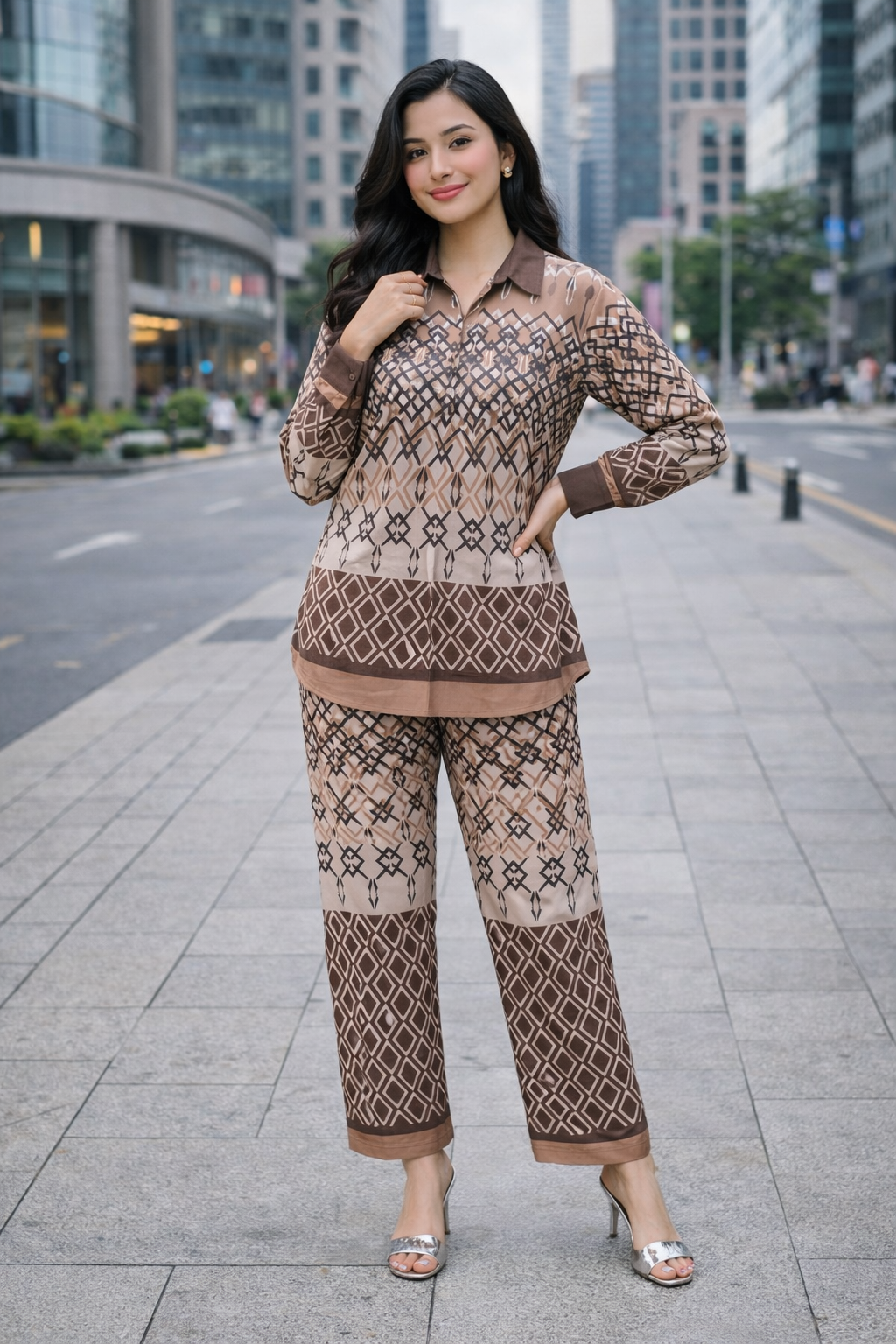 Clobug Women Printed Full Sleeve Crepe Shirt & Pant Co-ord Set