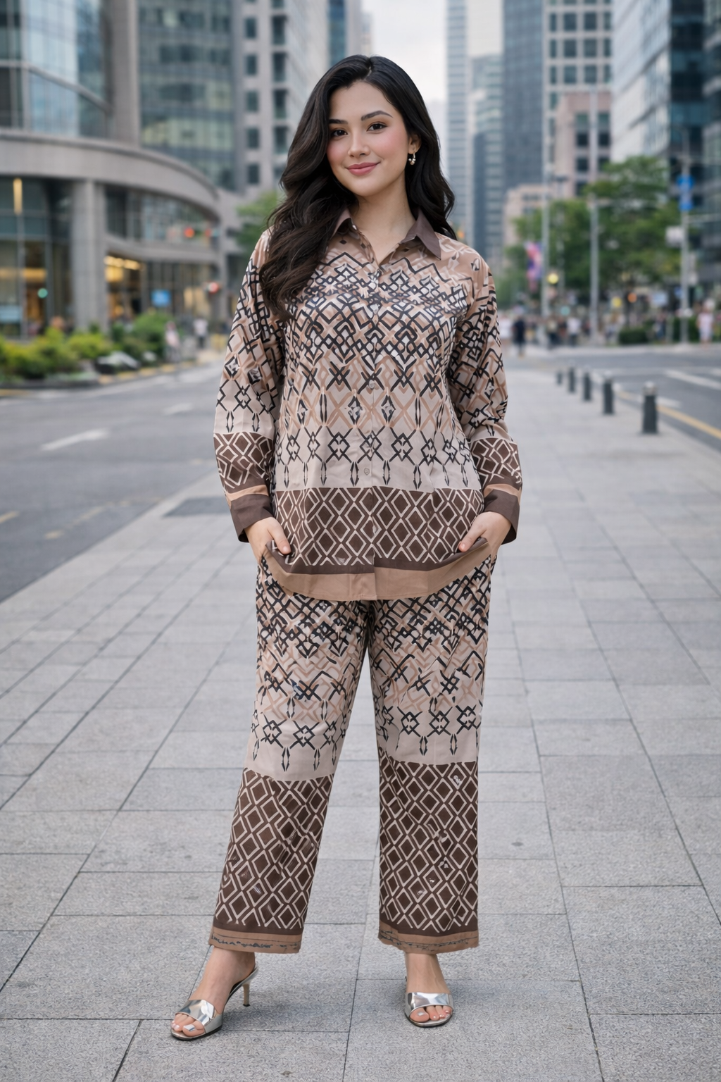 Clobug Women Printed Full Sleeve Crepe Shirt & Pant Co-ord Set