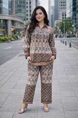 Clobug Women Printed Full Sleeve Crepe Shirt & Pant Co-ord Set