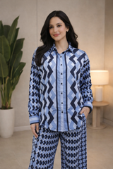 Clobug Women Printed Full Sleeve Crepe Shirt & Pant Co-ord Set