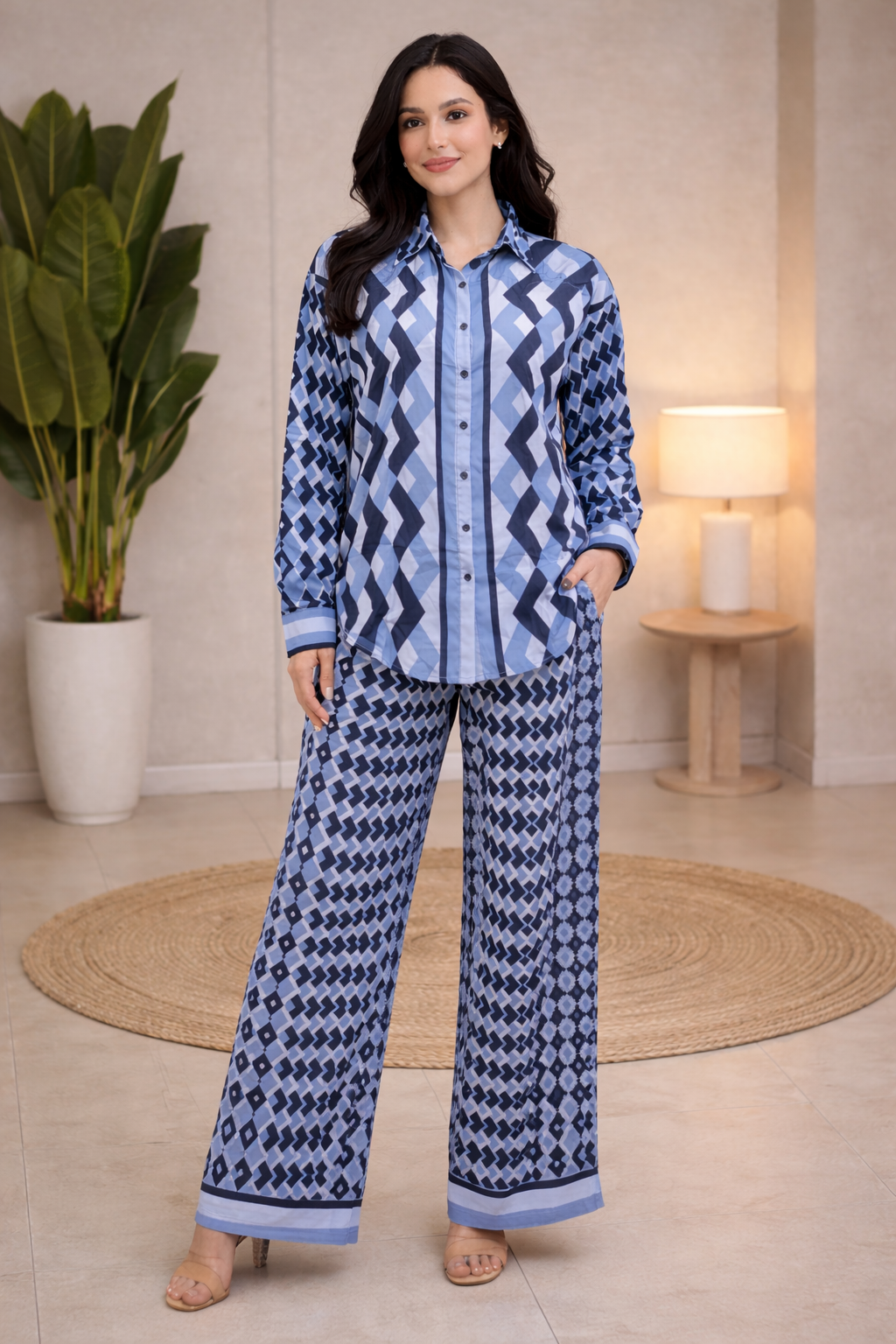Clobug Women Printed Full Sleeve Crepe Shirt & Pant Co-ord Set