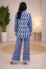 Clobug Women Printed Full Sleeve Crepe Shirt & Pant Co-ord Set