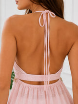 Women's Blush Pink Halter Neck Peplum Top
