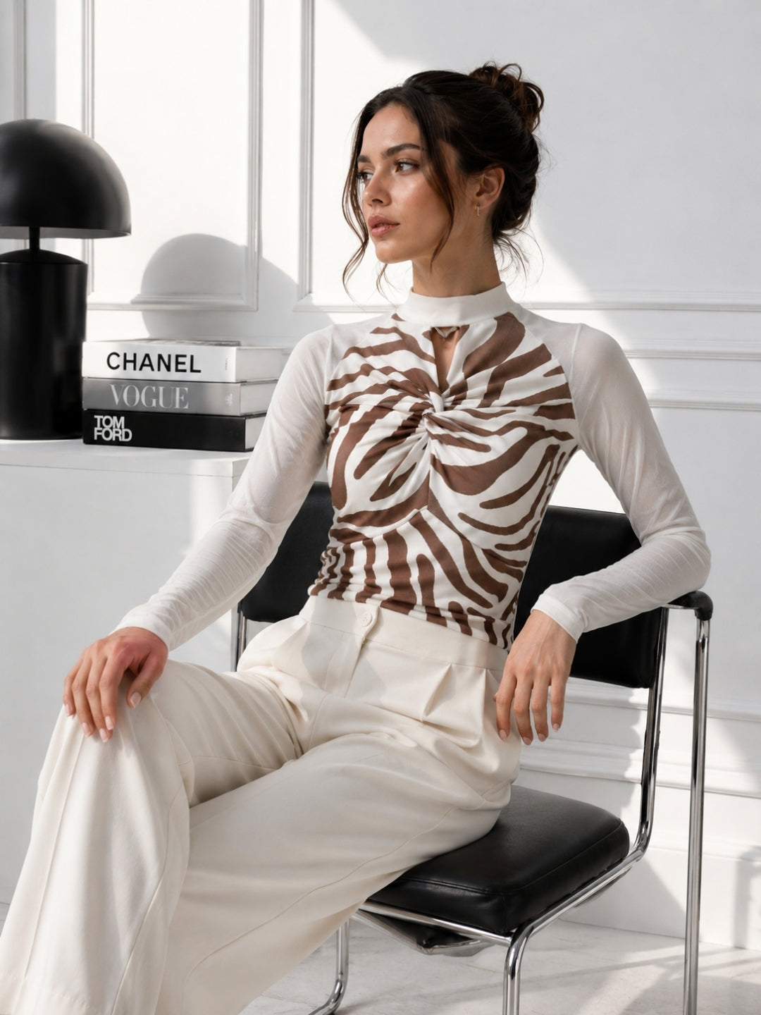 Clobug Women Printed Halter Neck Regular Mesh Top