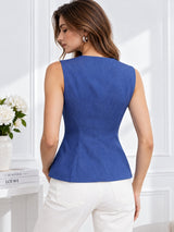 Clobug Women Sleeveless Blue Top