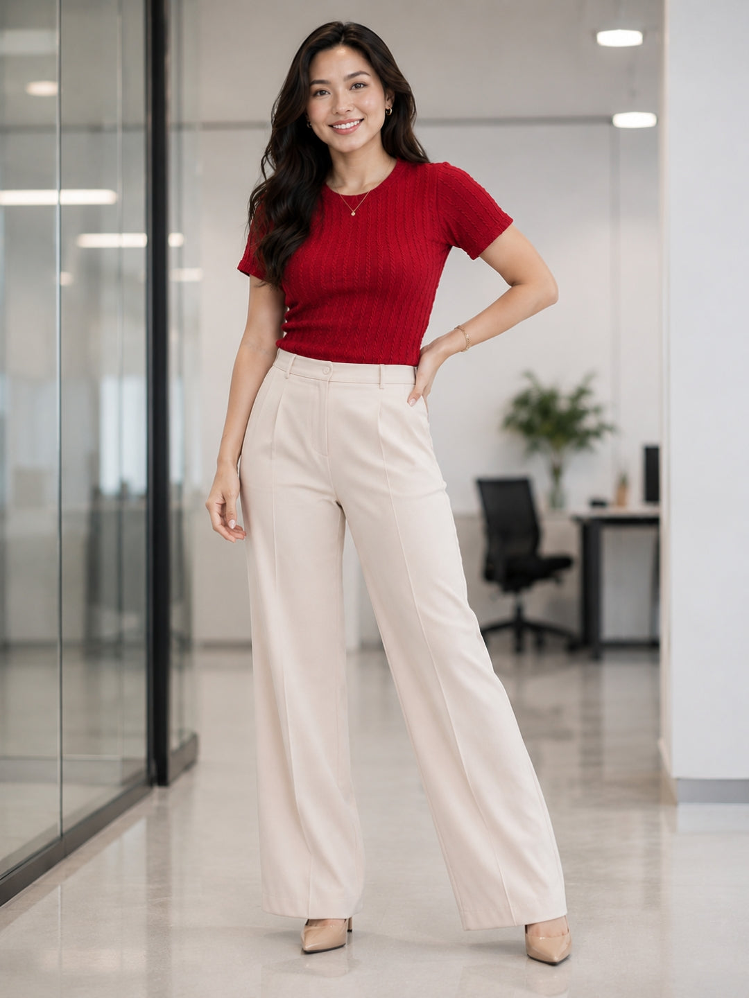 Clobug Women Textured Rib Knit Fitted Red Crop Top