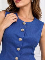 Clobug Women Sleeveless Blue Top