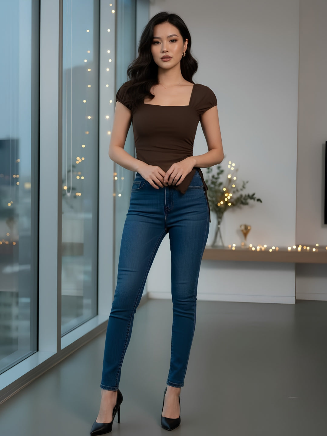 Clobug Women Square Neck Top