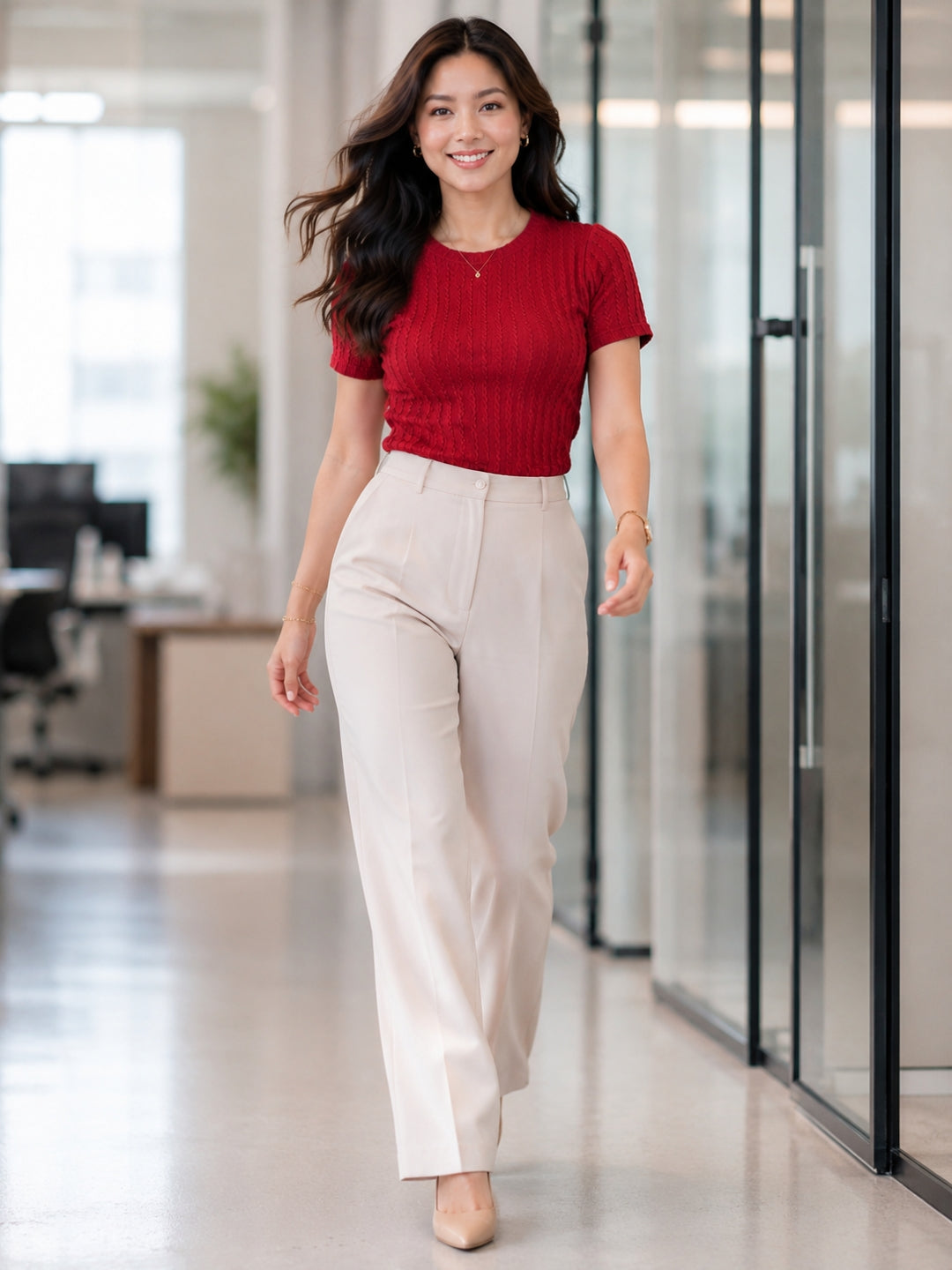 Clobug Women Textured Rib Knit Fitted Red Crop Top