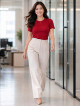 Clobug Women Textured Rib Knit Fitted Red Crop Top