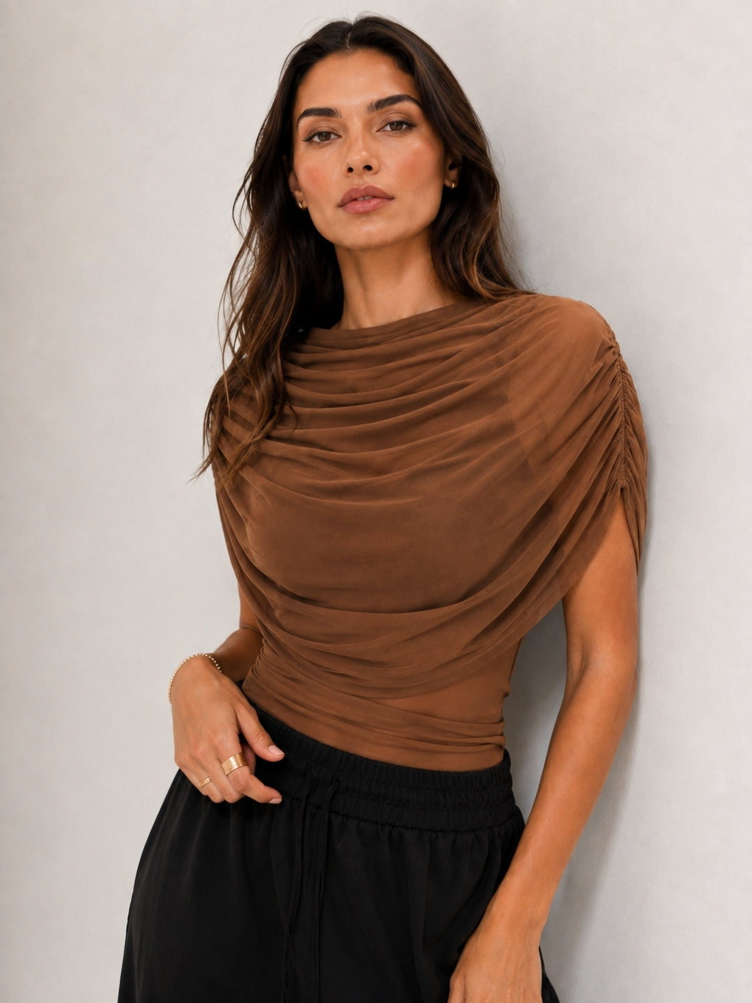 Clobug Women Cape Sleeve Boat Neck Top