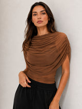 Clobug Women Cape Sleeve Boat Neck Top