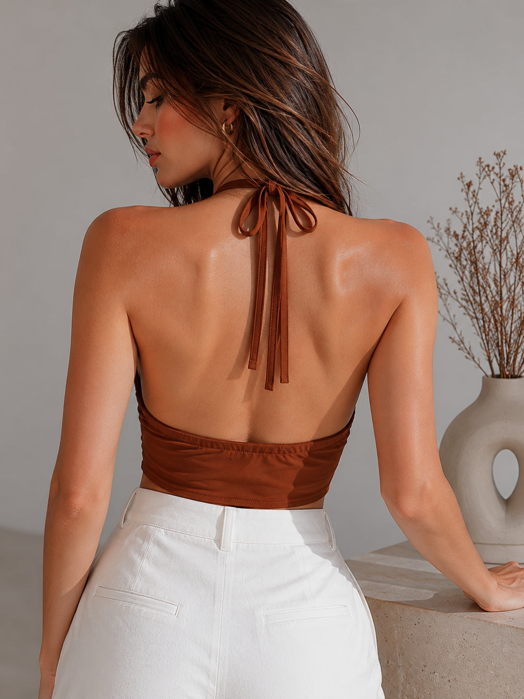 Clobug Women Halter Crop Top